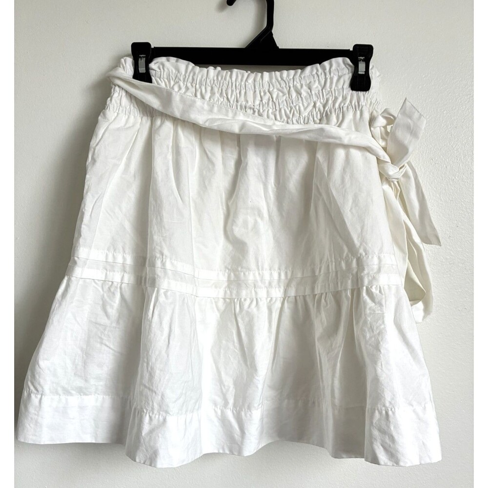 Anthropologie White Cotton Tie Waist Mini Skirt Size M Cottagecore